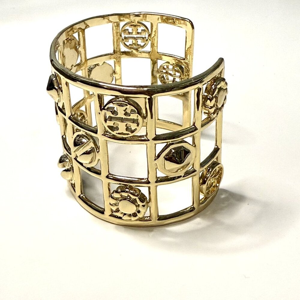 Gold Tone Wide Cuff Bracelet Open Design Egyptian Revival 6-7” Fashion Jewelry - Picture 8 of 12